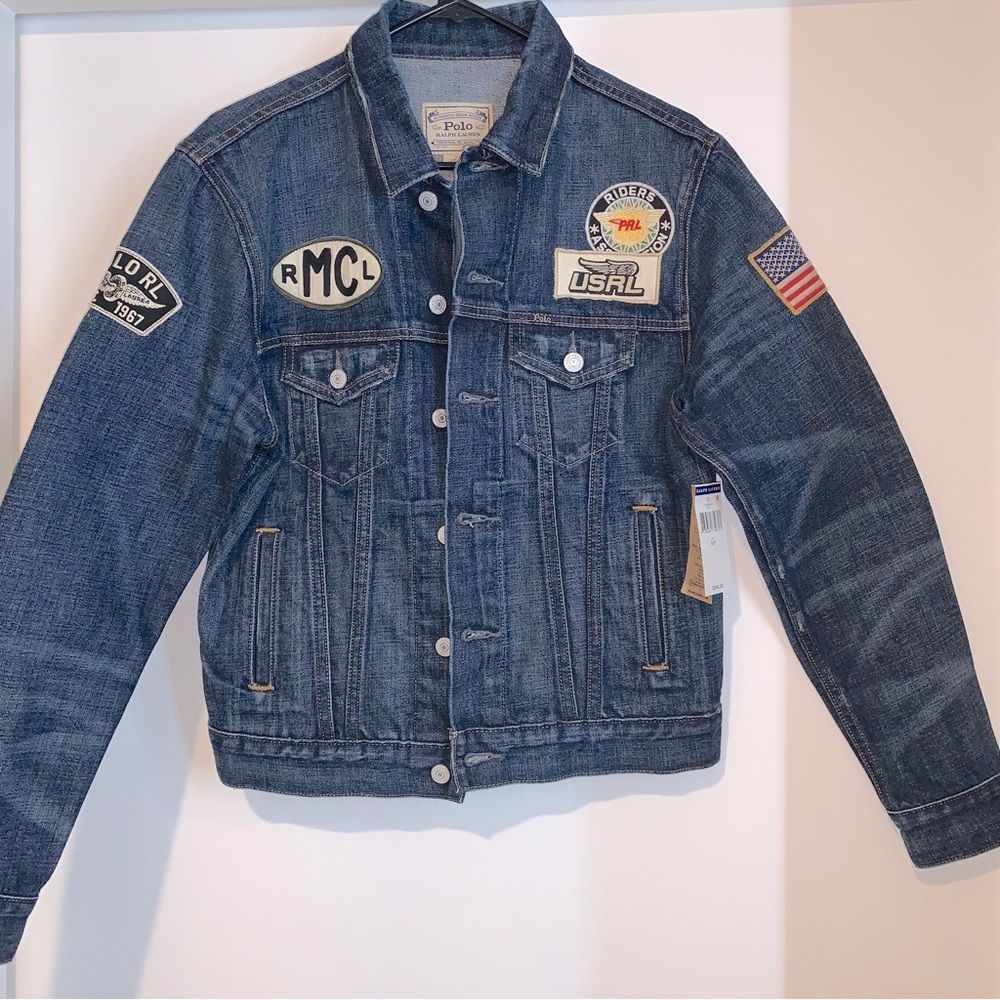 🐴 Polo Ralph Lauren Denim Trucker Jacket 1967 USRL Riders Patchwork
